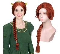 PORSMEER Perruque Shrek Fiona rouge roux ultra longue - Tresse rouge ardent - Accessoire de cosplay de princesse pour Halloween - Compatible avec Fiona