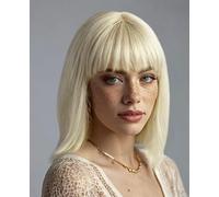 PORSMEER Perruque synthétique courte et lisse avec frange - Longueur d'épaule - Cheveux synthétiques résistants à la chaleur pour cosplay, Halloween, fête - 35 cm