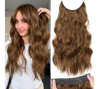 PORSMEER Secrets Extensions de cheveux longs ondulés invisibles, 4 clips dans les extensions de cheveux, synthétiques, postiches invisibles pour femmes de 50,8 cm (brun rougeâtre foncé)