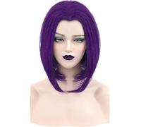PORSMEER Short Purple Bob Perruque Droite pour Femmes Super-héros Cosplay Perruque Reven, Perruque de cheveux synthétiques naturels pour Anime Costume Halloween Party Film Jeu de rôle ou quotidien