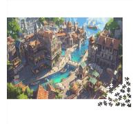 Port City 1000 Pièces Puzzle Bois Puzzle Moderne Jeu Mystery Castle Cadeau Unique Convient Aux Adultes Et Aux Enfants 1000pcs (75x50cm)