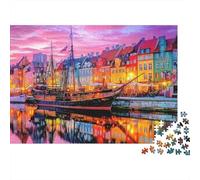 Port Coloré Vieux Bateau Puzzle 1000 Pièces Puzzle pour Adultes Vue du Coucher Coffret Puzzle 1000 Pièces Détente Décor Cadeau 70x50cm/1000pcs