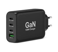 PORT Connect - Adaptateur secteur - GaN - 130 Watt - 5 A - PD, QC 3.0 - 4 connecteurs de sortie (USB type A, 3 x USB-C) - sur le câble : USB-C -