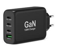 PORT Connect - Adaptateur secteur - GaN - 130 Watt - 5 A - PD, QC 3.0 - 4 connecteurs de sortie (USB type A, 3 x USB-C) - sur le câble : USB-C -