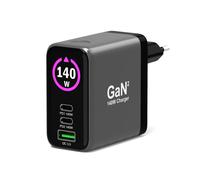 Port Connect Chargeur mural GAN² 140W avec écran - 2x USB-C et 1x USB-A + Câble USB-C / C - Noir