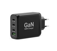 Port Connect Chargeur Mural gan USB-c Power Delivery™ & USB-a Quick Charge 120w avec câble Type c 2 mètres Noir Prise UK