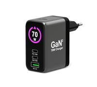 Port Designs Chargeur mural GAN² 140W – écran, 2x USB-C, 1x USB-A + câble USB-C/C – Noir