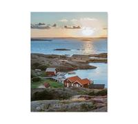 Port de pêche de l’Archipel suédois, île de Ramsoe，Puzzle 1000 Pièces, Puzzles en Bois, Jouets Éducatifs pour Enfants Adultes Cadeau d'anniversaire（75x50cm）-I27