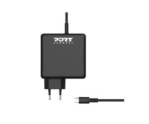 Port Designs 900097B-EU Chargeur Secteur USB-C 65W Charge Rapide pour Smartphone/Tablette - Sortie 5V/9V/12V/15V (3A), 20V (2.25A)