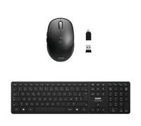 Port Connect Pack de Bureau Professionnel sans Fil Clavier 109 Touches avec indicateurs LED + Souris 5 Boutons 1600 dpi Bluetooth USB-a & USB-c Noir