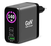 Port Designs Chargeur mural GAN² 140W – écran, 2x USB-C, 1x USB-A + câble USB-C/C – Noir