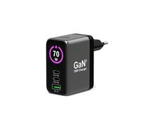 Port Connect Chargeur mural GAN² 70W avec écran - 2x USB-C et 1x USB-A + Câble USB-C / C - Noir