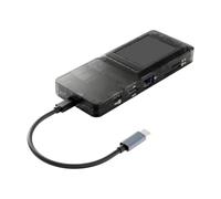 Port portable pour ordinateur portable mettant en évidence le panneau de commande tactile, trois interfaces USB, ouvertures standard et sortie 4K centre multiple