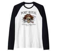 Port Royal Crâne de Pirate de Caroline du Sud Depuis 1562 Noir Manche Raglan