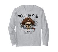 Port Royal Virginia Crâne de Pirate Depuis 1652 Noir Manche Longue