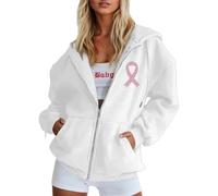 Port Sweat-shirt pour femme pour une tenue décontractée, fermeture éclair avec ruban imprimé de sensibilisation au cancer du sein, parfait pour un confort tout au long de l'année, se marie bien avec