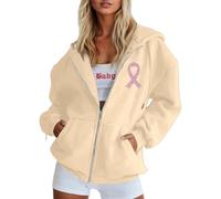 Port Sweat-shirt pour femme pour une tenue décontractée, fermeture éclair avec ruban imprimé de sensibilisation au cancer du sein, parfait pour un confort tout au long de l'année, se marie bien avec