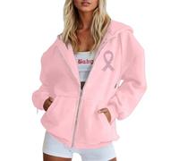 Port Sweat-shirt pour femme pour une tenue décontractée, fermeture éclair avec ruban imprimé de sensibilisation au cancer du sein, parfait pour un confort tout au long de l'année, se marie bien avec