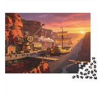 Port Voilier Ère Vapeur Puzzle 1000 Pièces Papier Coucher de Soleil Bord de Rivière Art Nostalgique Puzzle pour Adultes Puzzle en Famille Détente Convivialité Cadeau 52x38cm/1000pcs