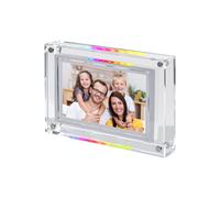 Porta-Retrato Digital IPS de 7 Polegadas com Luz LED SincronizaÃ§o Musical, RotaÃ§o Automática, ReproduÃ§Ã0o Video/Foto 4 GB, Plugue Dos EUA