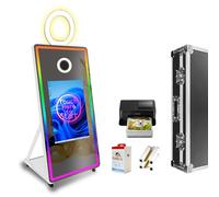 Portable 65 Pouces Selfie Mirror Photo Booth avec imprimante, 32 Pouces Magic Touch Screen Photo Booth avec Flight Case, pour Noël Wedding Party Events Anniversaire (White)