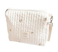 Portable Baby Changing Bags - Portable Baby Changing Bags, Essentials Nappy Bags Pram Organiser Mommy Single Shoulder Zipper Embroidery Bear Print Mom Bag (Blanc)