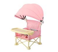 Portable Baby Travel Chair with Tray, Foldable Toddler Dining Seat with Sun Canopy for Home, Steel, Cloth Outdoor, Travel, Camping, Beach, Picnic, High Chair for Babies 6-36 Months, 31x31x37cm