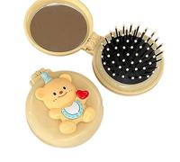 Portable Beurre Ours Peigne Pliable avec Miroir, tête de Massage airbag Peigne, Petit Compact Kawaii Coussin d'air Peigne de Coiffure