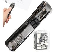 Portable Binder Clip Stapler - Includes 58 Reusable Clips | Handheld Reusable Push Clips Stapler for Home Office Classroom