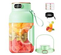 Portable Blender 1200ml with Digital Display,Multifunctional Portable Juicer,USB Rechargeable Smoothie Maker for Shakes and Smoothies,10-Blade Juice Cup for Travel Gym (Green, Single Cup + Double Lid)