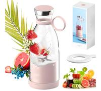 Portable Blender for Fresh Juice, 14.2OZ Personal Blenders for Shakes and Smoothies with 4 Blades, Rechargeable Travel Fruit Veggie Juicer Cup (pink)