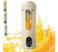 Portable Blender with 12 Stainless Steel Blades, 530ml Rechargeable Mini Blender with Travel Lid for Shakes and Smoothies, Electric Orange Juicer with Smart LED for Gym, Office,Travel (Beige)
