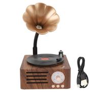 Portable Bluetooth Haut-Parleur Bois Grain Vintage Rotatif Record Player Forme Stéréo Haut-Parleur