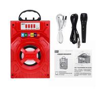 Portable Bluetooth Subwoofer Haut-Parleur Extérieur Boite En Bois U Disque Carré Danse Microphone Audio Lecteur De Musique, Rouge, avec Microphone