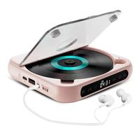 Portable CD Player,Personal CD Player with Bluetooth,Rechargeable Small CD Player Headphones,Built-in HiFi Speakers,LCD Screen,for Home,Office,Travel Multi-Room Use (Pink)