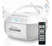 Portable CD Player with Speakers, Boombox Cassette Player with Bluetooth, FM Radio, USB/AUX Playback, LCD Display, Remote Control, Tape Recording, Battery or Mains Powered