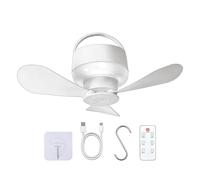 Portable Ceiling Fan - Rechargeable Lighting With Remote Control | 3 Brightness 5 Speeds Canopy Hanging Chandelier | Quiet Cordless USB Battery Operated Cooler For Home Bedroom Dorm Garage Patio