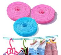 Portable Clothesline for Outdoor & Home,3 PCS Windproof Non-Slip Clothes Line,Adjustable Windproof Nylon Clothesline Rope with Hooks for Camping,Hotel,RV,Laundry Room,Balcony，5m*2+10m*1