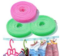 Portable Clothesline for Outdoor & Home,3 PCS Windproof Non-Slip Clothes Line,Adjustable Windproof Nylon Clothesline Rope with Hooks for Camping,Hotel,RV,Laundry Room,Balcony，5m*1+10m*2