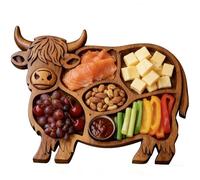 Portable Cow Serving Board, Lightweight Wooden Platter, Appetizer Tray with Cutout Handle, Portable Acacia Board, Party Platter with Stylish Design, Kitchen Supplies for Snack Fruit Meat Cheese