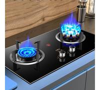 Portable Cuisiniere Gaz - Verre Trempé Cuisiniere, Cuisinières à gaz doubles à allumage par impulsion abletop et encastrées avec synchronisation intelligente et rappel anti-brûlure(LPG(Left 4.5kw/righ