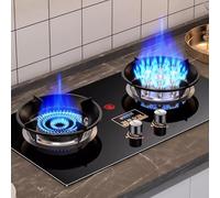 Portable Cuisiniere Gaz - Verre Trempé Cuisiniere, Cuisinières à gaz doubles à allumage par impulsion de table et encastrées avec synchronisation indépendante intelligente bilatérale(NG(Left 4.2kw/Rig