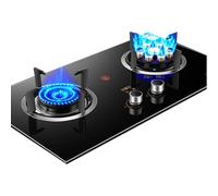 Portable Cuisiniere Gaz - Verre Trempé Cuisiniere, Cuisinières à gaz doubles à allumage par impulsion de table et encastrées, taille de flamme réglable avec synchronisation intelligente(LPG(Left 4.5kw