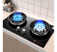 Portable Cuisiniere Gaz - Verre Trempé Cuisiniere, Cuisinières À Gaz Doubles À Allumage Pulsé Et Encastrées, Avec Minuterie Intelligente, Deux Types Protection Sécurité, Facile À Nettoyer(LPG(Left 4.5