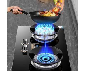 Portable Cuisiniere Gaz - Verre Trempé Cuisiniere, Cuisinières À Gaz Doubles À Poser Et Encastrées, Minuterie Intelligente De 99 Minutes Des Deux Côtés, Facile À Nettoyer(LPG(Left 4.5kw/right 5.2kw))