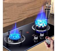 Portable Cuisiniere Gaz - Verre Trempé Cuisiniere, Cuisinières À Gaz Doubles Table Et Encastrées, Avec Minuterie Intelligente Et Deux Types Protection Sécurité, Cuisinière Facile À Nettoyer(NG(Left 4.