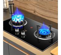 Portable Cuisiniere Gaz - Verre Trempé Cuisiniere, Cuisinières à gaz doubles table et encastrées avec rappel anti-brûlure, poêle à flamme réglable à allumage par impulsion, facile à nettoyer(LPG(Left