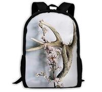 Portable Daypack Bois De Cerf avec des Fleurs Roses Sac À Dos D'École Multicolore Sac À Dos Scolaire pour Gym, Trekking, Scolaires, 42X32X14Cm