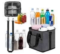 Portable Drink Carrier, Insulated Beverage Organizer Bag, 4 Slot Holder with Secure Compartments, Durable Oxford Storage Tote, Bottle Carrier with Foldable Design, Drink Organizer for Travel Picnic