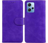 Portable En Cuir À L'épreuve Des Chutes Coque Pour Redmi Note 12 4g,Rabat Toucher Confortable Cuir Fentes Pour Cartes Courroie De Poignet Multifonctionnel Cuir Protection Étui,Pourpre